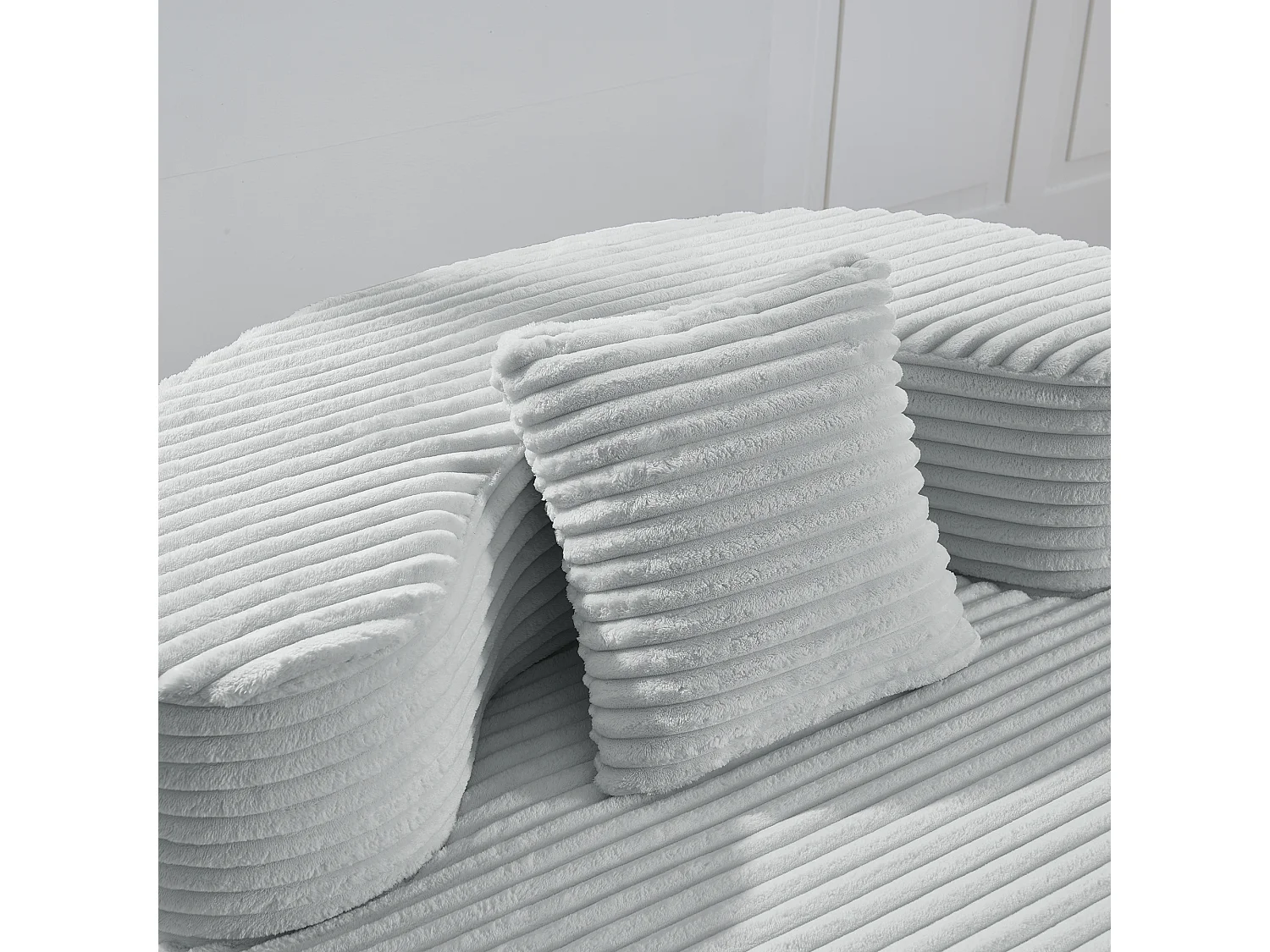 Fauteuil pouf rond avec coussin - Tissu flanelle gris - Pour salon, chambre et appartement