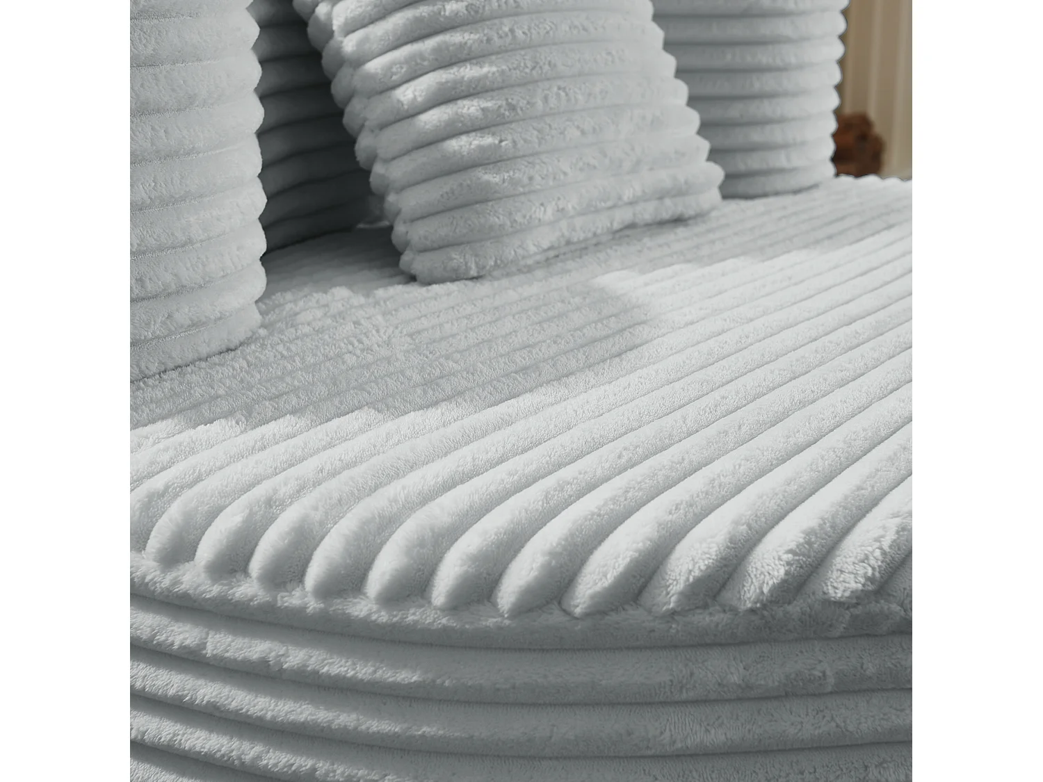 Fauteuil pouf rond avec coussin - Tissu flanelle gris - Pour salon, chambre et appartement