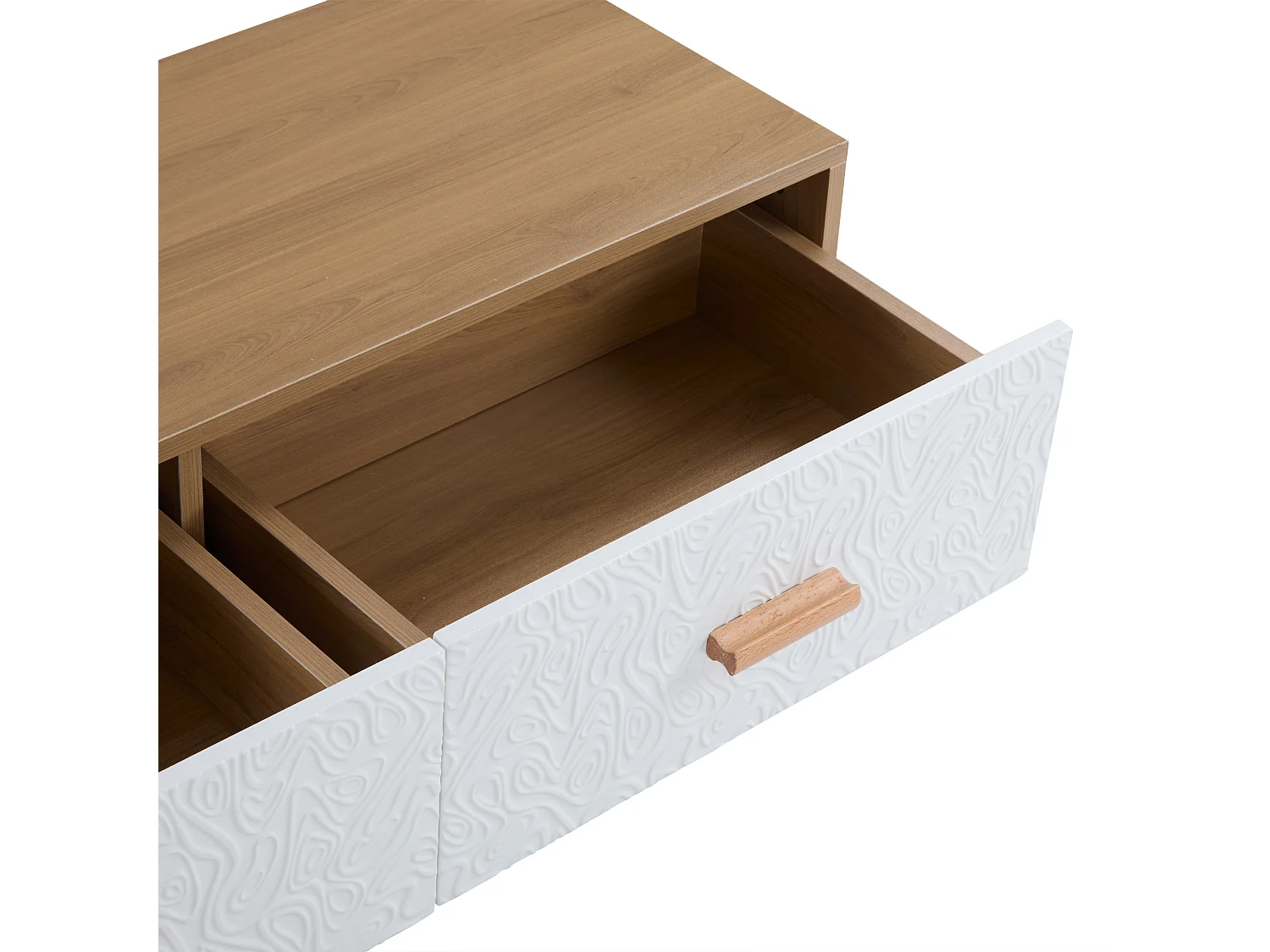 TV-meubel met 3 lades - Gestructureerd wit deurpaneel - Natuurlijke kleur 150x35x39cm