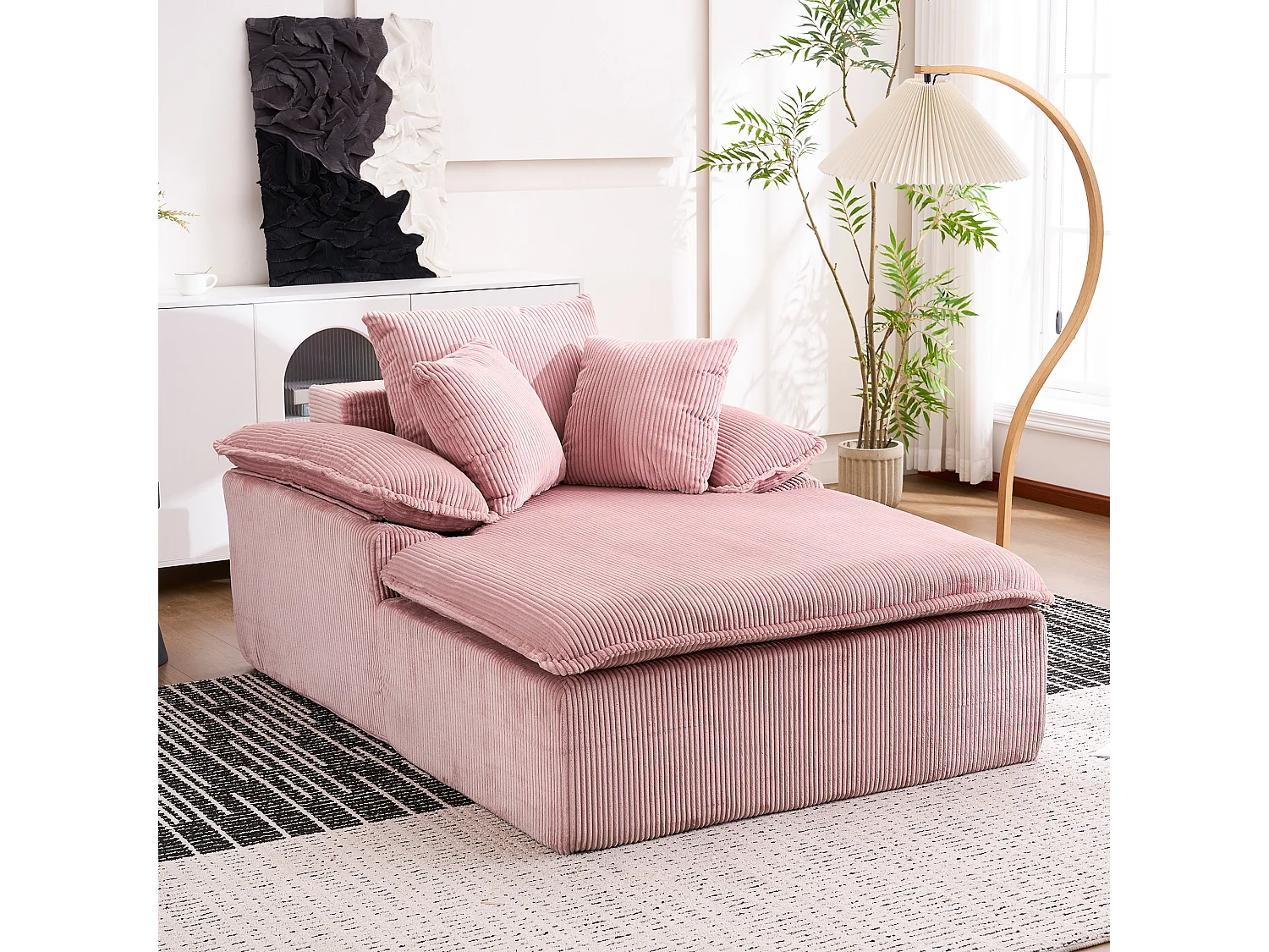 Canapé inclinable 1 place - Fauteuil lounge en velours côtelé - Sans montage - Rose