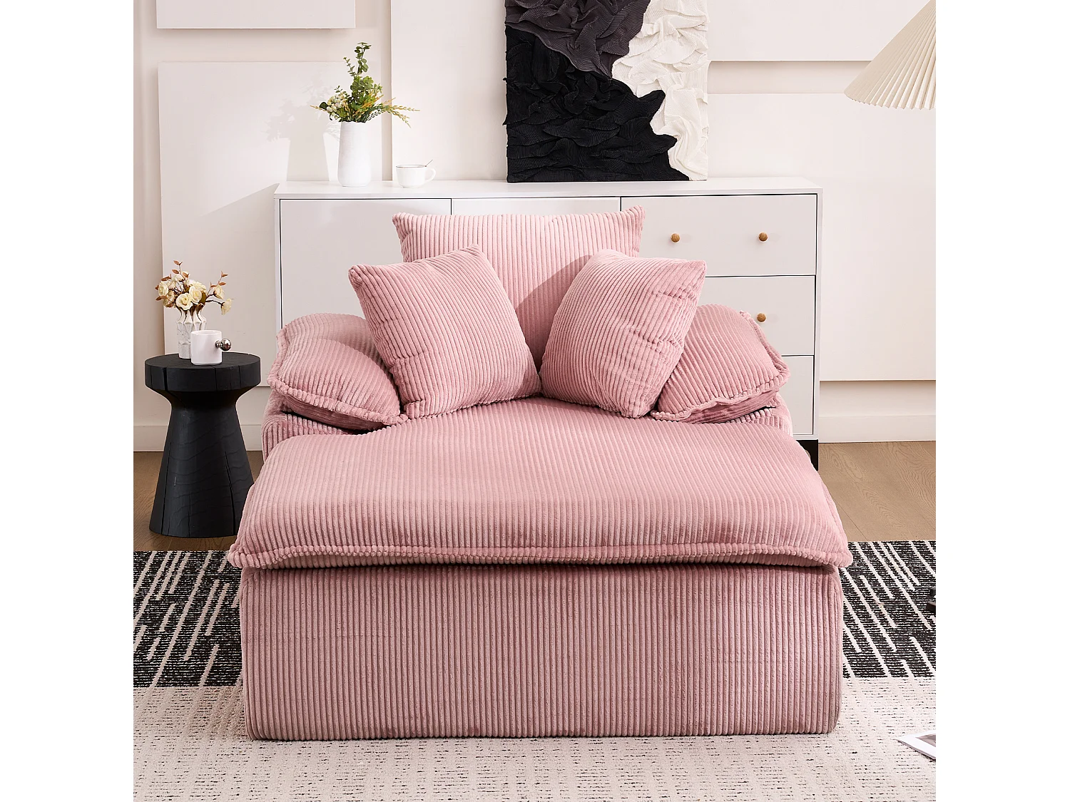 Canapé inclinable 1 place - Fauteuil lounge en velours côtelé - Sans montage - Rose