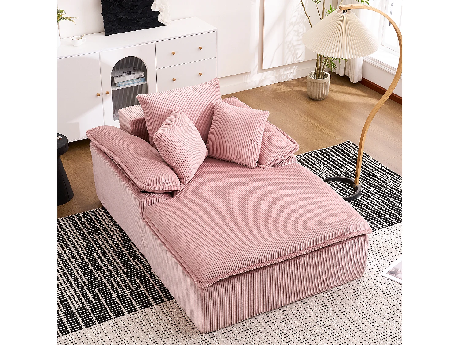 Canapé inclinable 1 place - Fauteuil lounge en velours côtelé - Sans montage - Rose