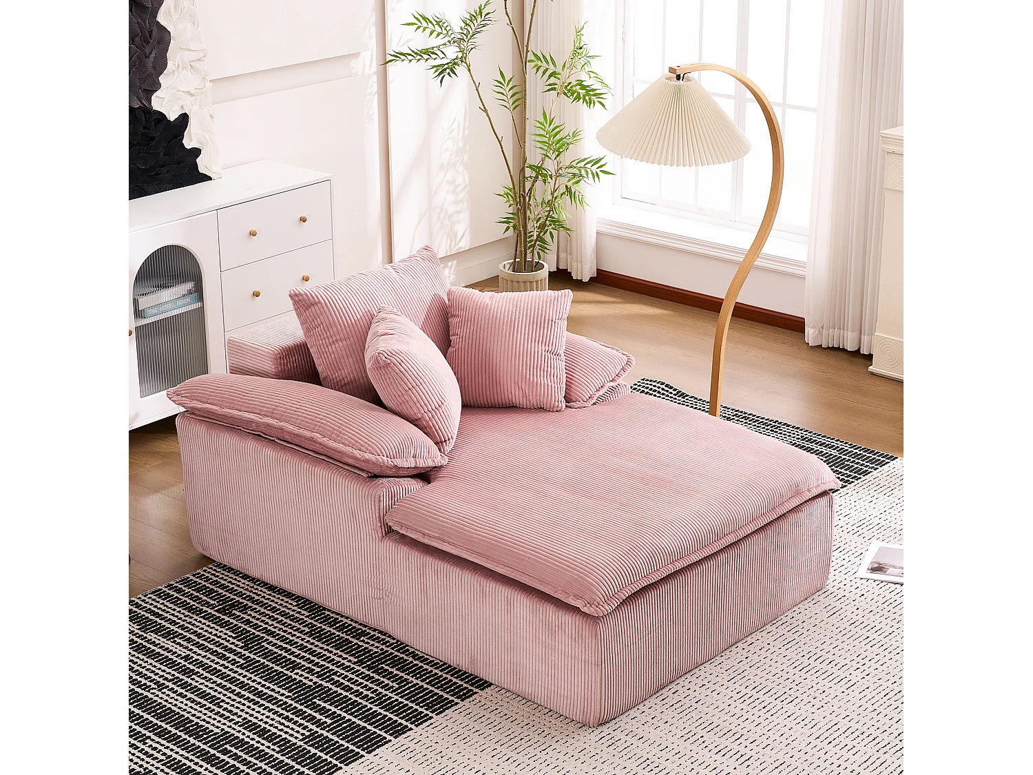 Canapé inclinable 1 place - Fauteuil lounge en velours côtelé - Sans montage - Rose