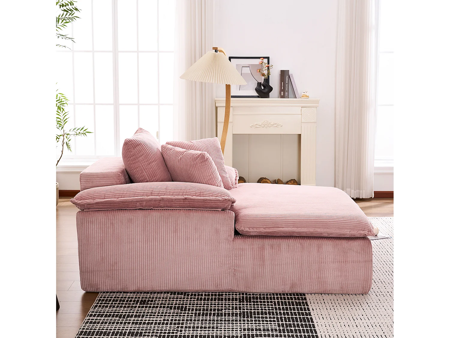 Canapé inclinable 1 place - Fauteuil lounge en velours côtelé - Sans montage - Rose