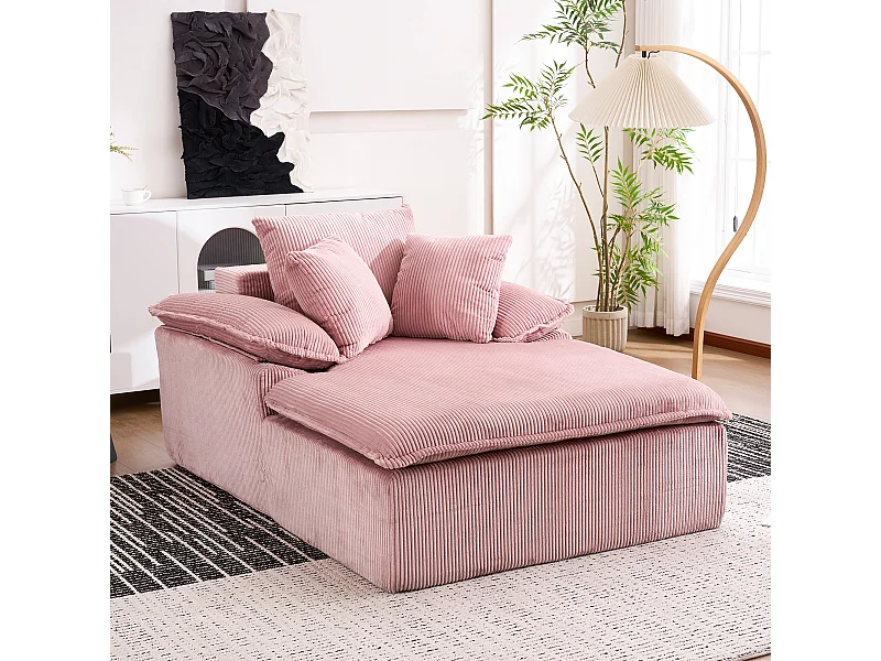 Canapé inclinable 1 place - Fauteuil lounge en velours côtelé - Sans montage - Rose