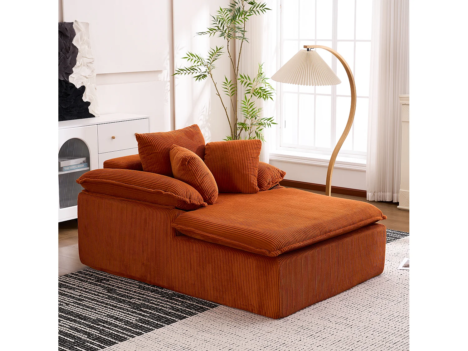 Canapé inclinable 1 place - Fauteuil lounge en velours côtelé - Sans montage - Couleur orange