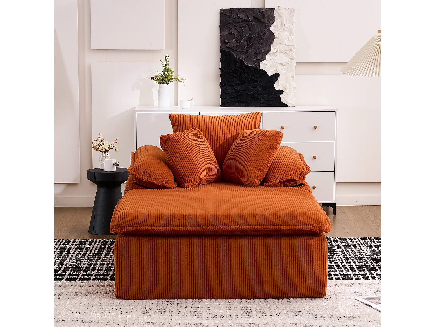 Canapé inclinable 1 place - Fauteuil lounge en velours côtelé - Sans montage - Couleur orange