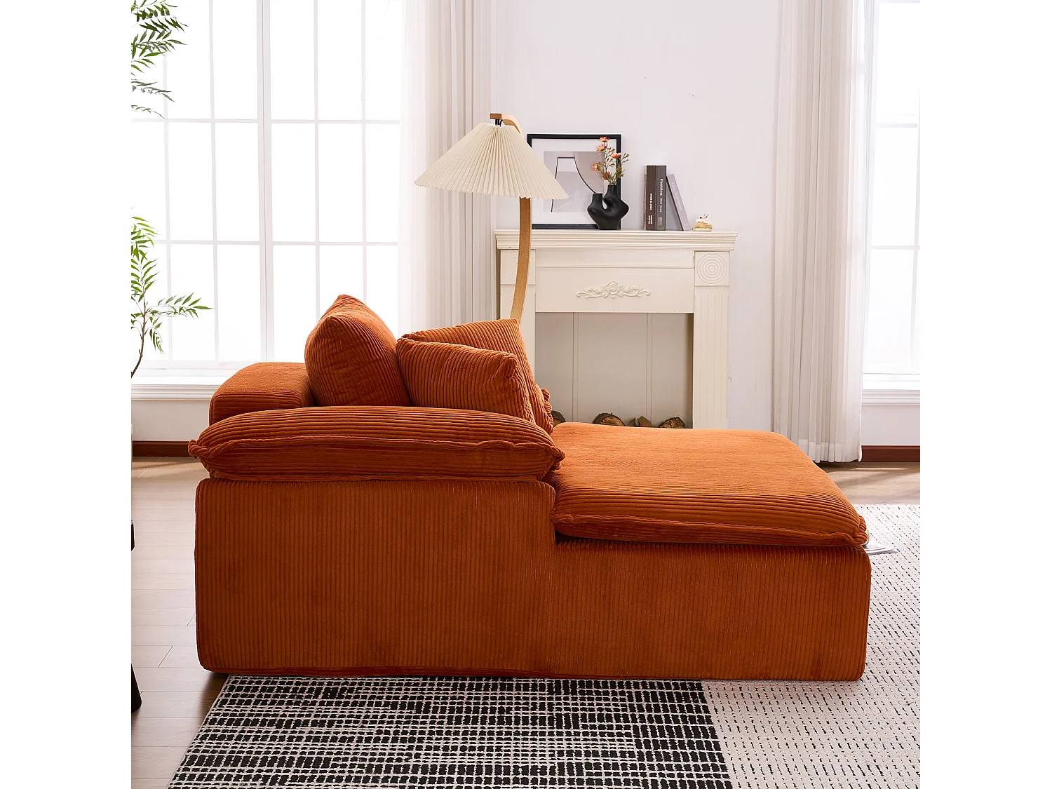 Canapé inclinable 1 place - Fauteuil lounge en velours côtelé - Sans montage - Couleur orange