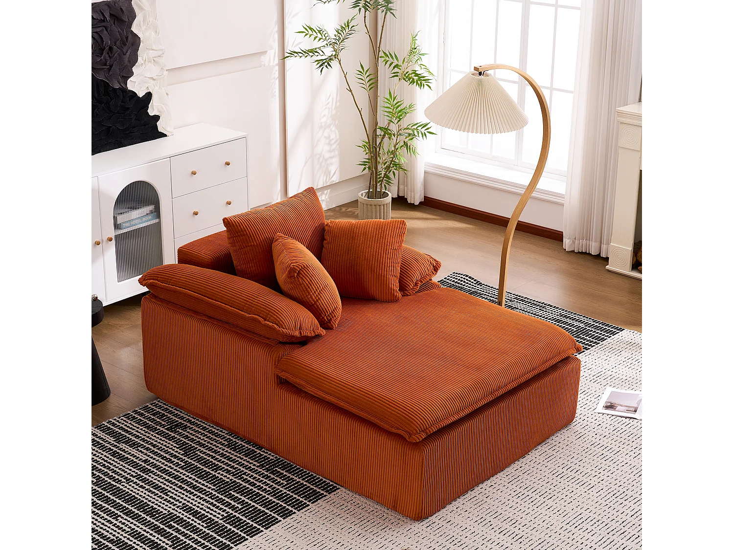 Canapé inclinable 1 place - Fauteuil lounge en velours côtelé - Sans montage - Couleur orange