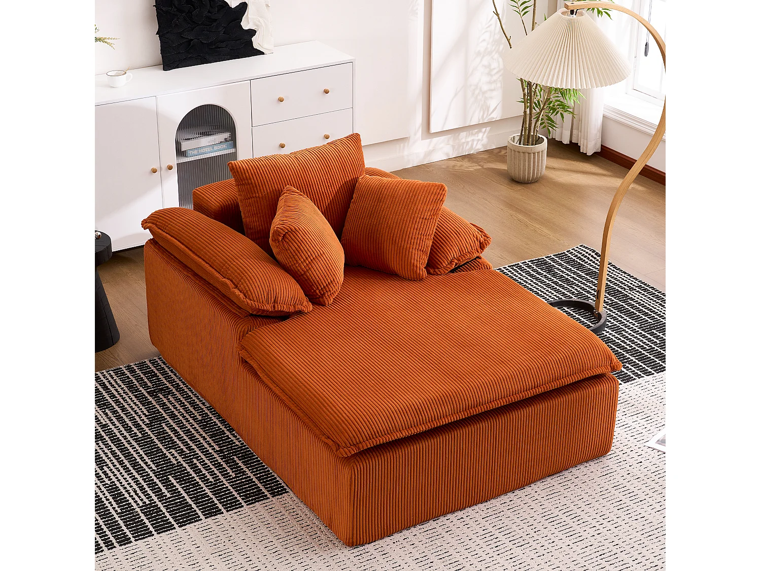 Canapé inclinable 1 place - Fauteuil lounge en velours côtelé - Sans montage - Couleur orange