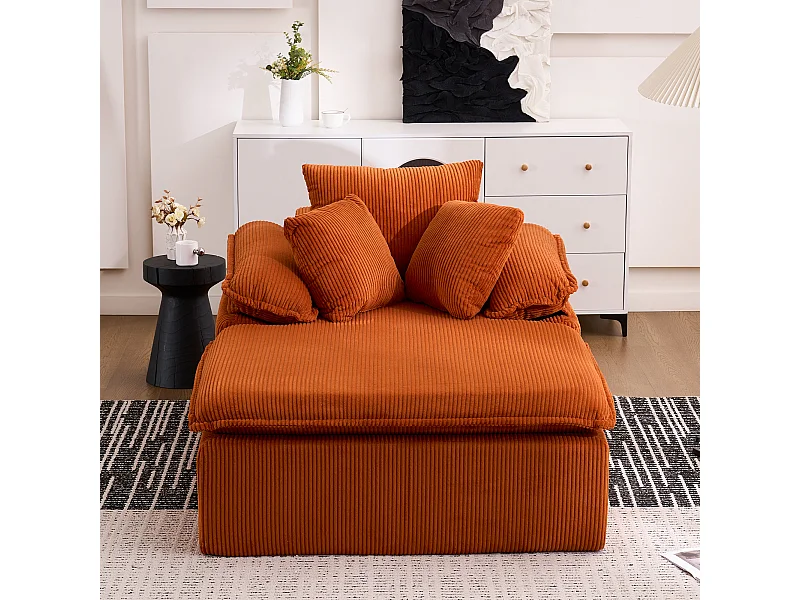 Canapé inclinable 1 place - Fauteuil lounge en velours côtelé - Sans montage - Couleur orange