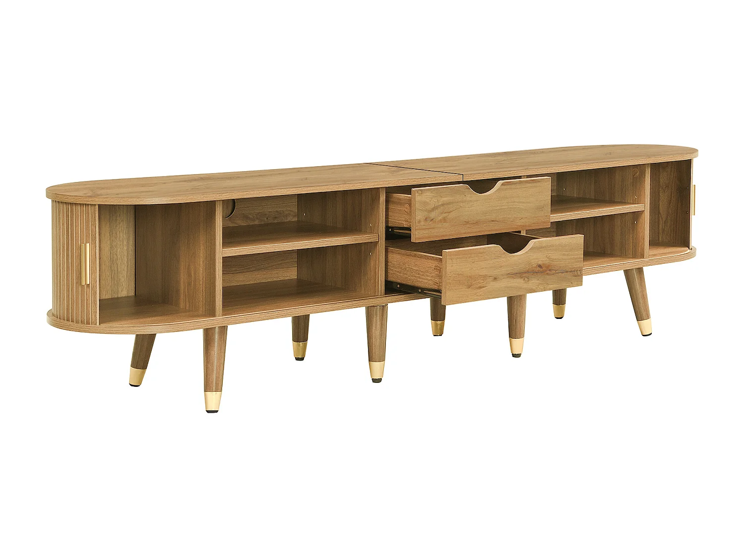 TV-meubel met 2 lades en 2 schuifdeuren - Lichte houtnerf afwerking - Houtkleur
