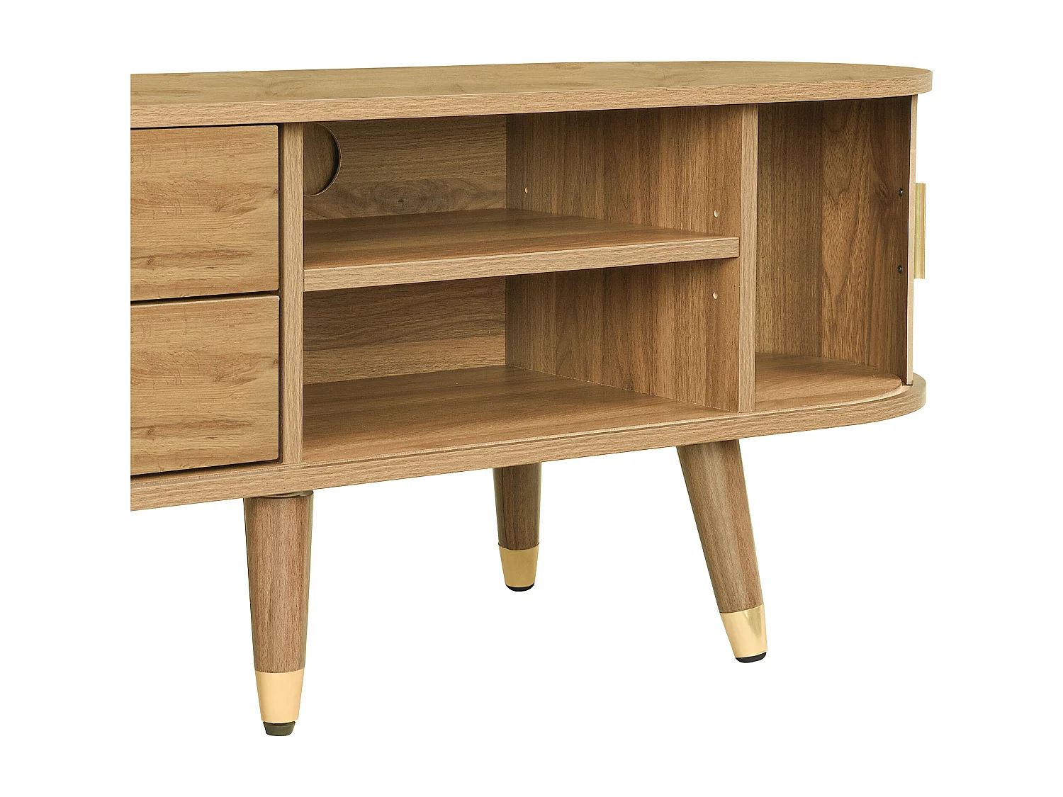 TV-meubel met 2 lades en 2 schuifdeuren - Lichte houtnerf afwerking - Houtkleur