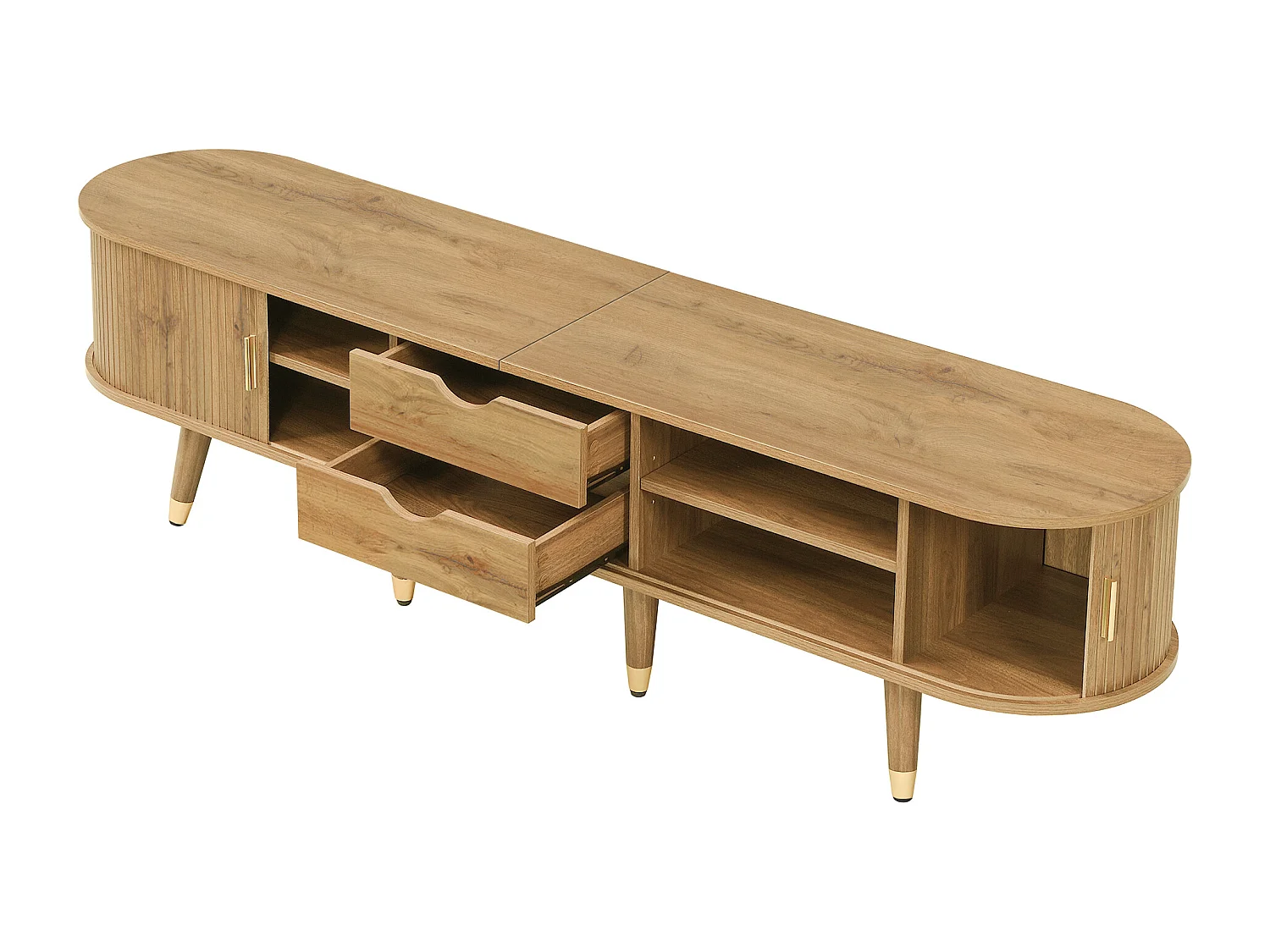 TV-meubel met 2 lades en 2 schuifdeuren - Lichte houtnerf afwerking - Houtkleur