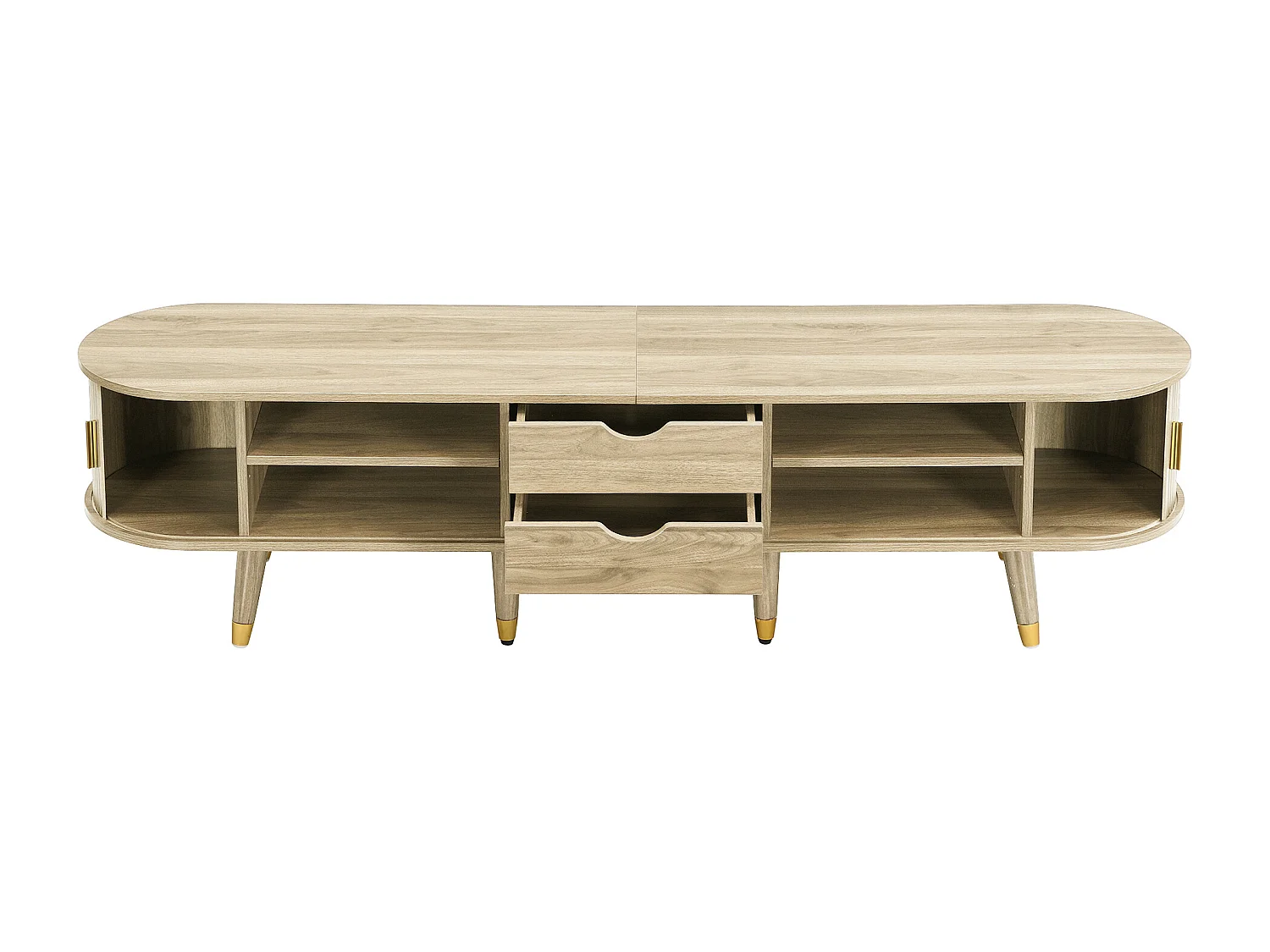 Meuble TV avec 2 tiroirs et 2 portes coulissantes - Couleur bois de chêne