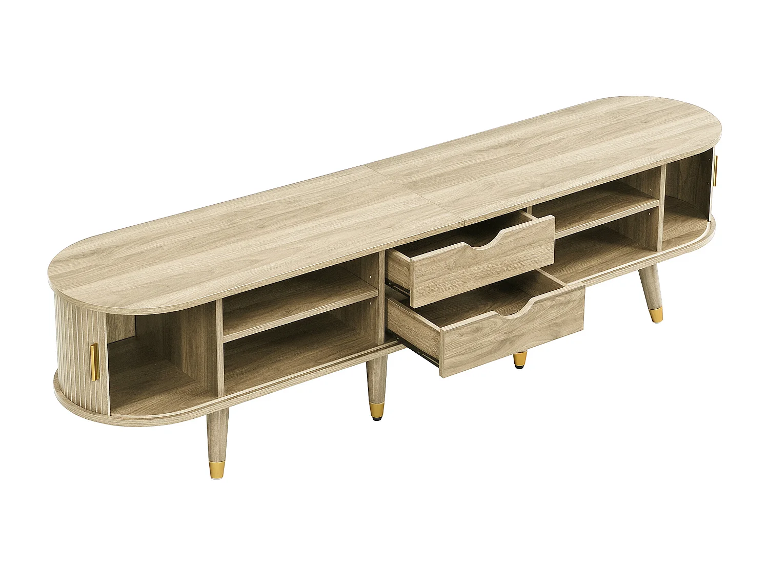 Meuble TV avec 2 tiroirs et 2 portes coulissantes - Couleur bois de chêne