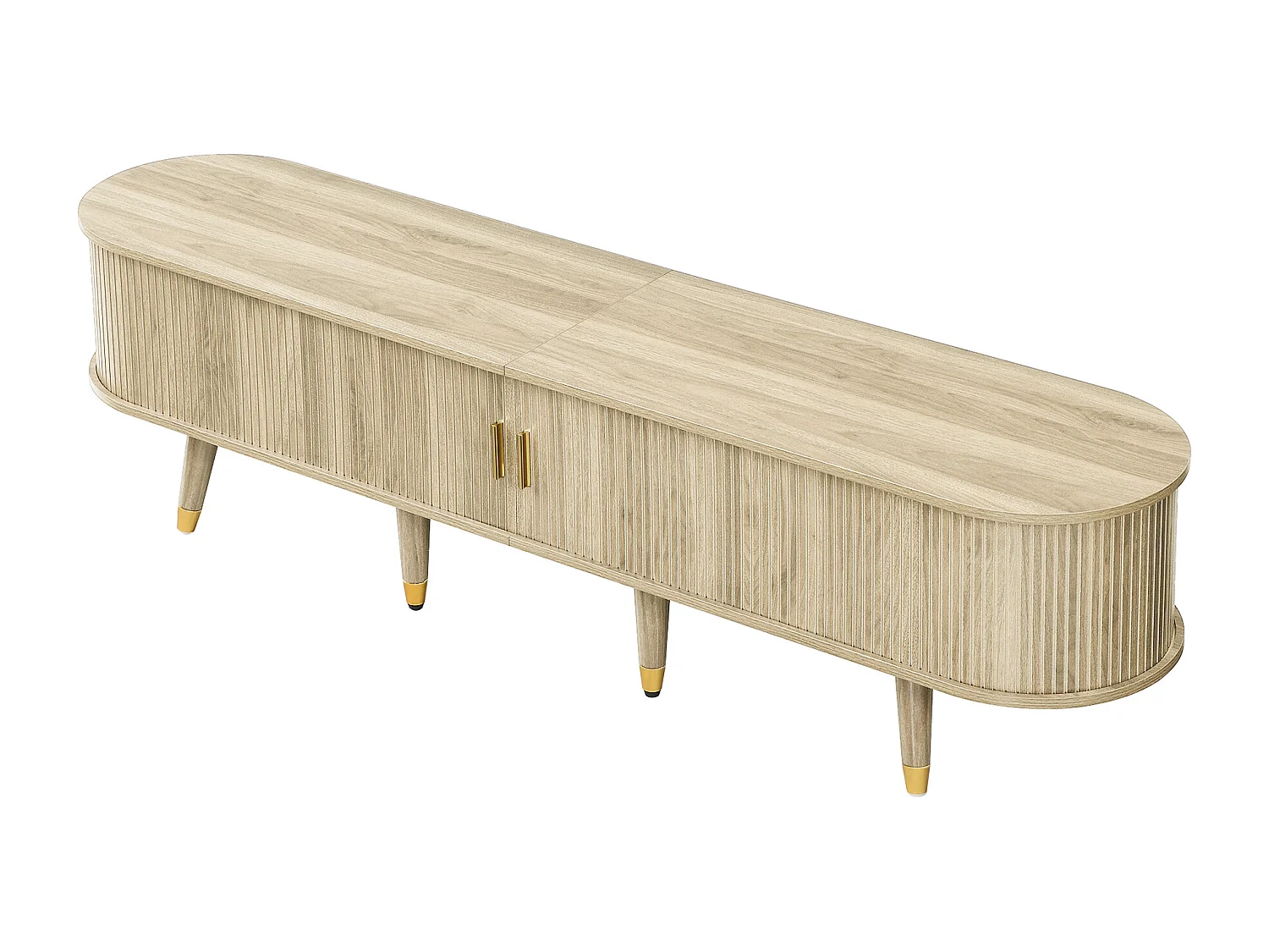 Meuble TV avec 2 tiroirs et 2 portes coulissantes - Couleur bois de chêne