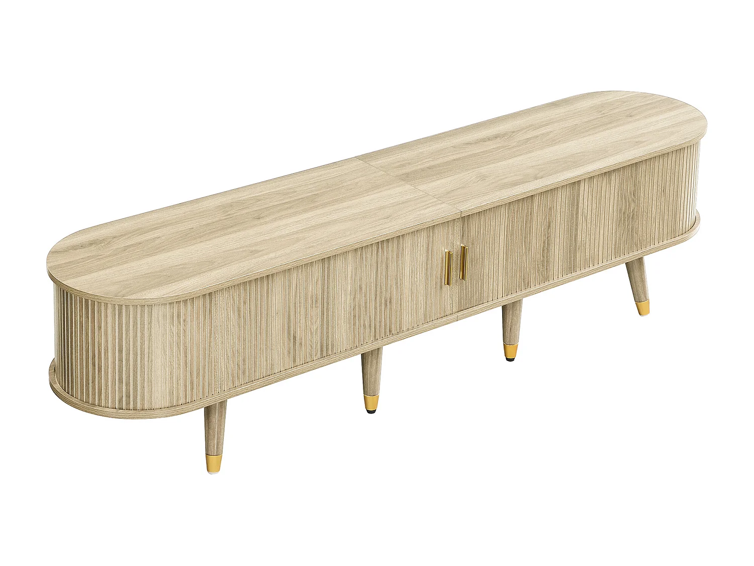 Meuble TV avec 2 tiroirs et 2 portes coulissantes - Couleur bois de chêne