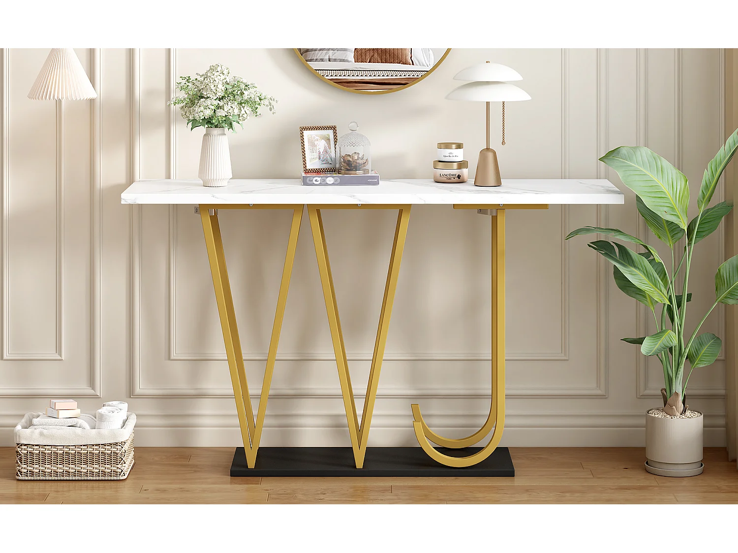 Consoletafel met gouden metalen poten - Marmerlook blad 120 x 29,5 x 80 cm