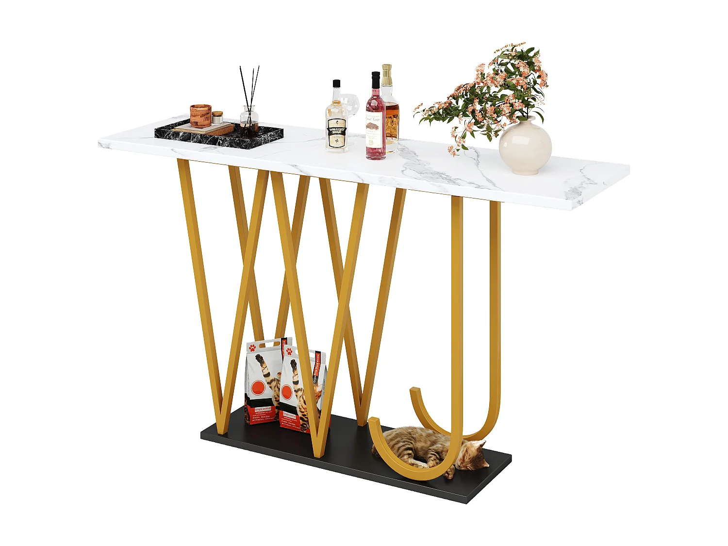 Consoletafel met gouden metalen poten - Marmerlook blad 120 x 29,5 x 80 cm