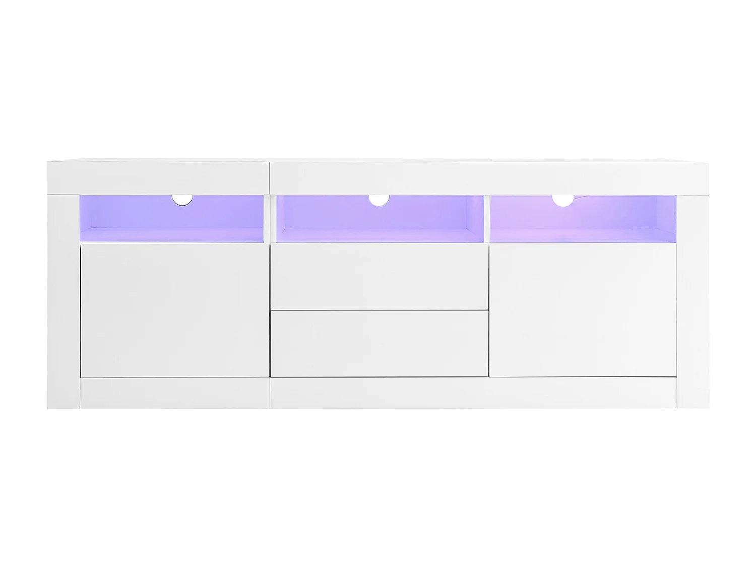 Hoogglans tv-meubel met ledverlichting, 2 deuren en 2 lades - Wit PB-hout