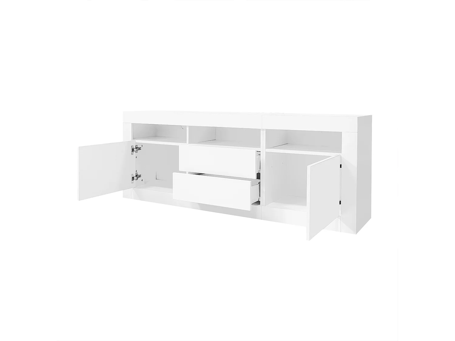 Hoogglans tv-meubel met ledverlichting, 2 deuren en 2 lades - Wit PB-hout