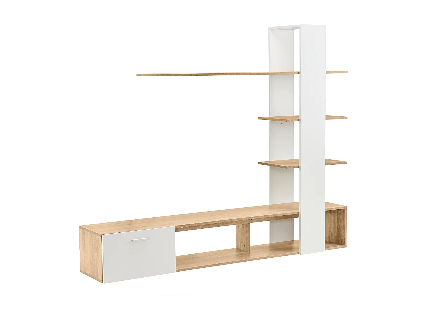 TV-meubel met planken - Wit en houtkleur