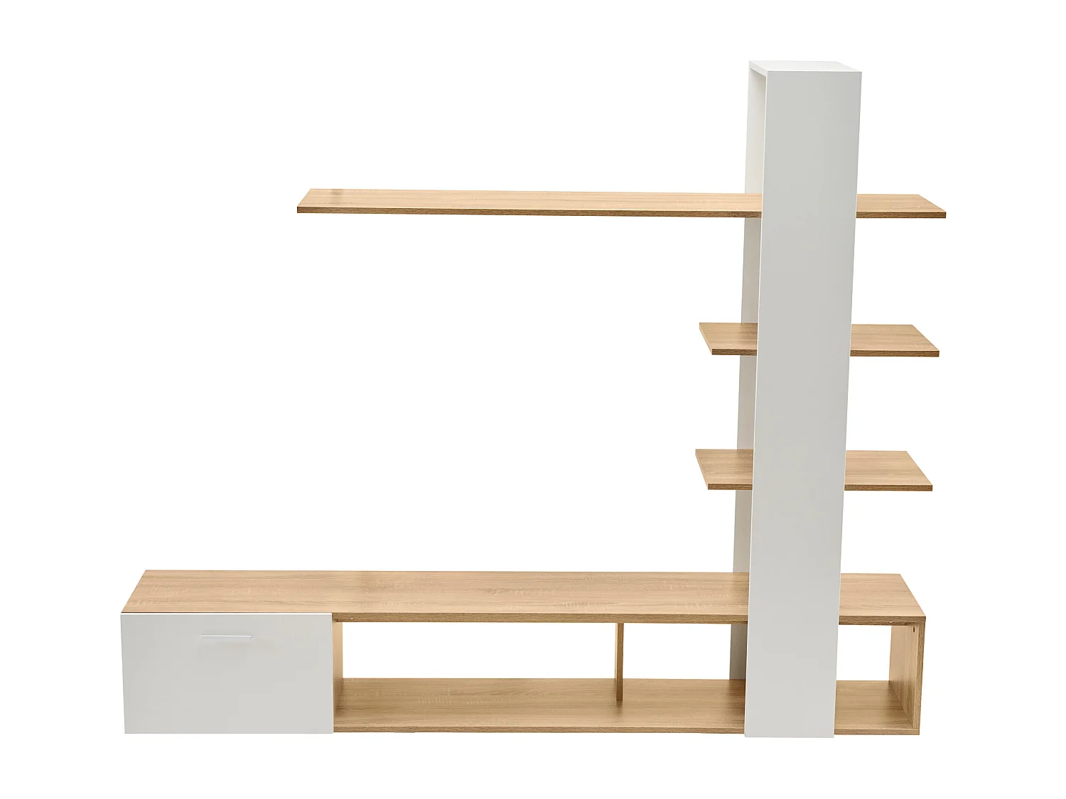 TV-meubel met planken - Wit en houtkleur