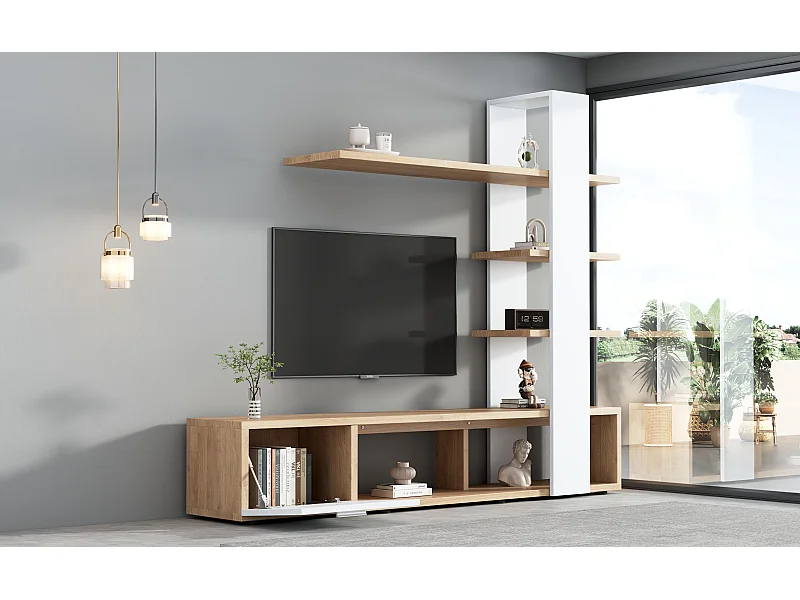 TV-meubel met planken - Wit en houtkleur