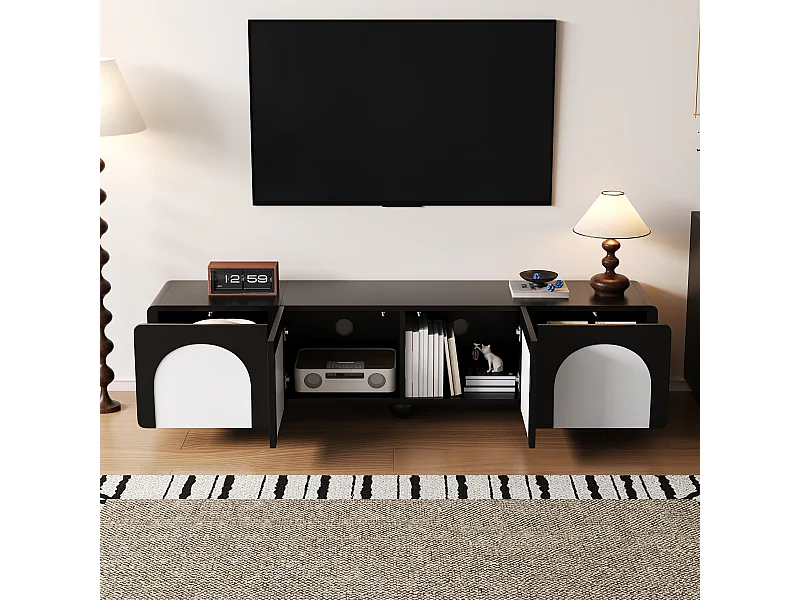 TV-meubel met 2 deuren en 2 lades - Zwart-wit design 180 x 38 x 45 cm