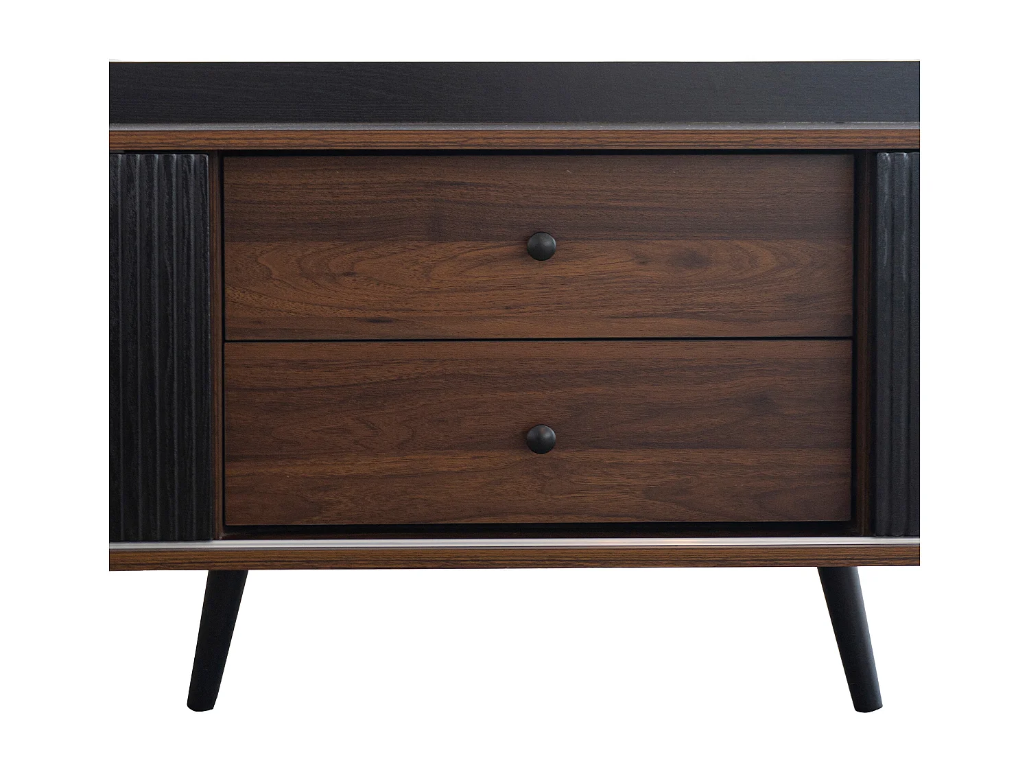 TV-meubel met 2 lades en 2 schuifdeuren, gestreepte deur, zwart en hout