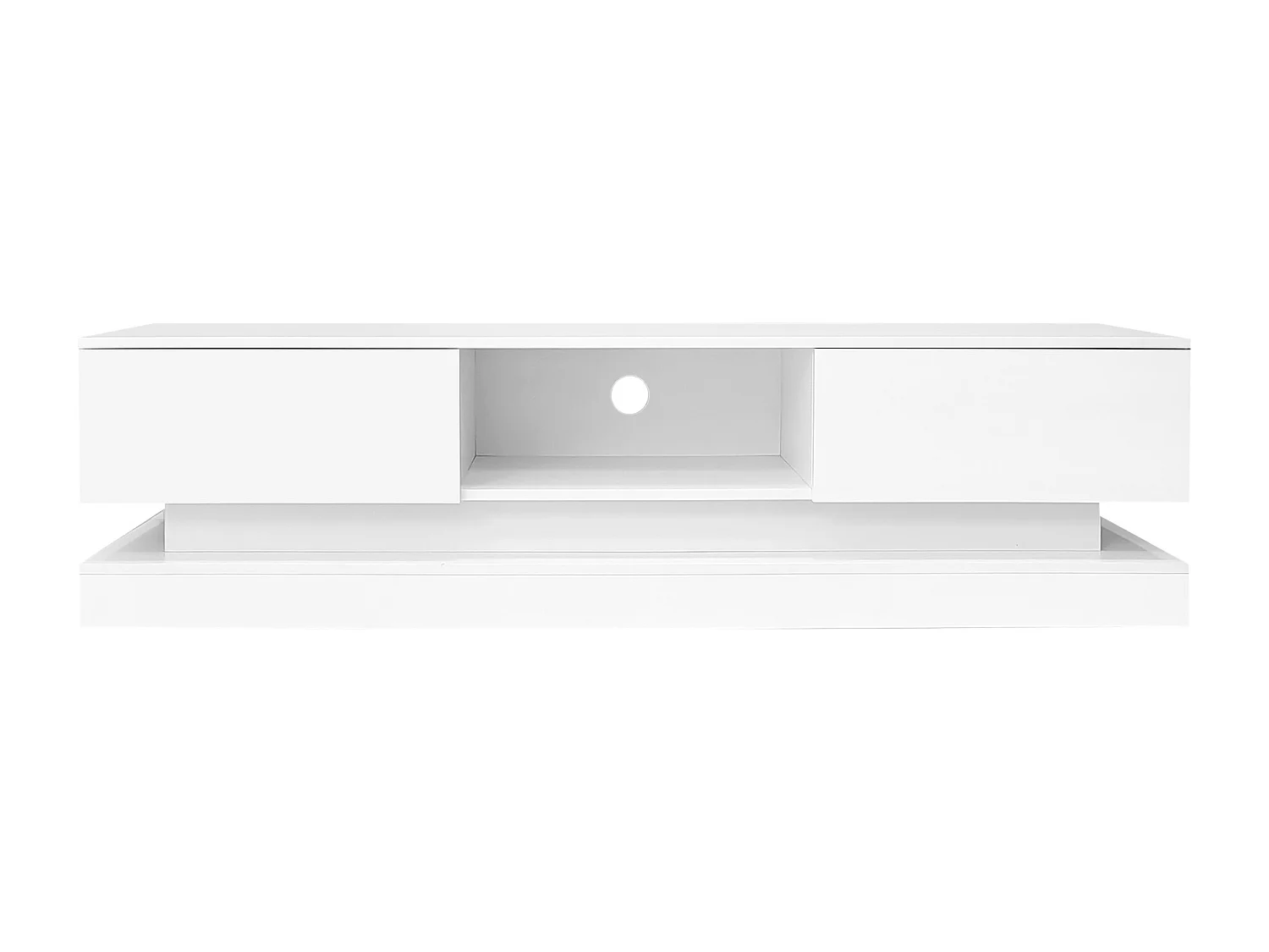 Hoogglans wit gelakt tv-meubel met ledverlichting en 2 lades, 160 x 35 x 40,5 cm