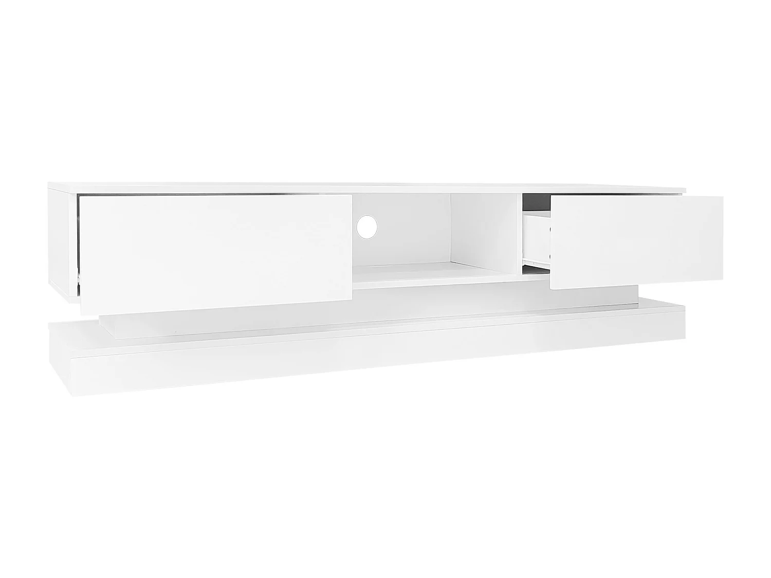 Hoogglans wit gelakt tv-meubel met ledverlichting en 2 lades, 160 x 35 x 40,5 cm