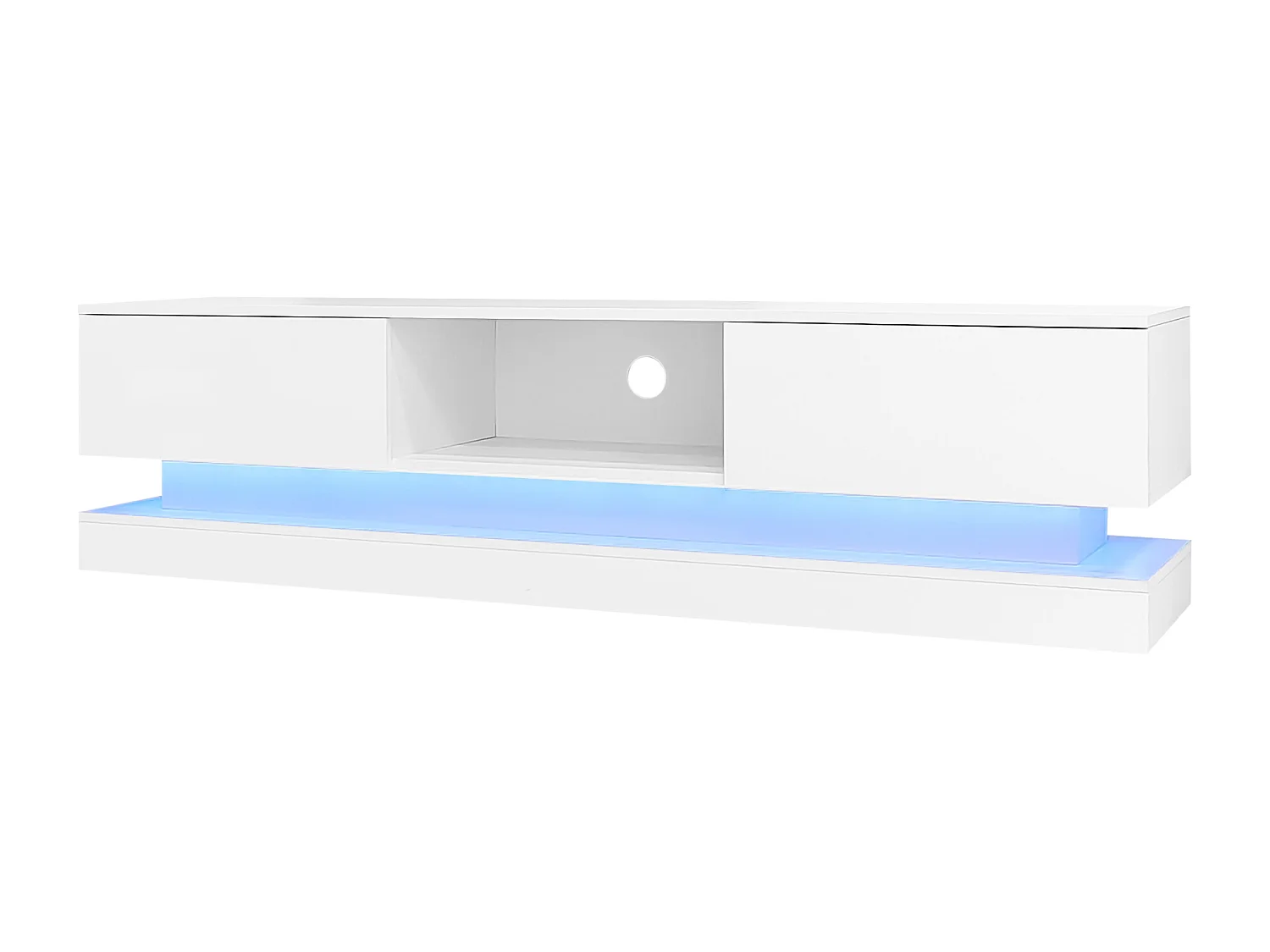 Hoogglans wit gelakt tv-meubel met ledverlichting en 2 lades, 160 x 35 x 40,5 cm