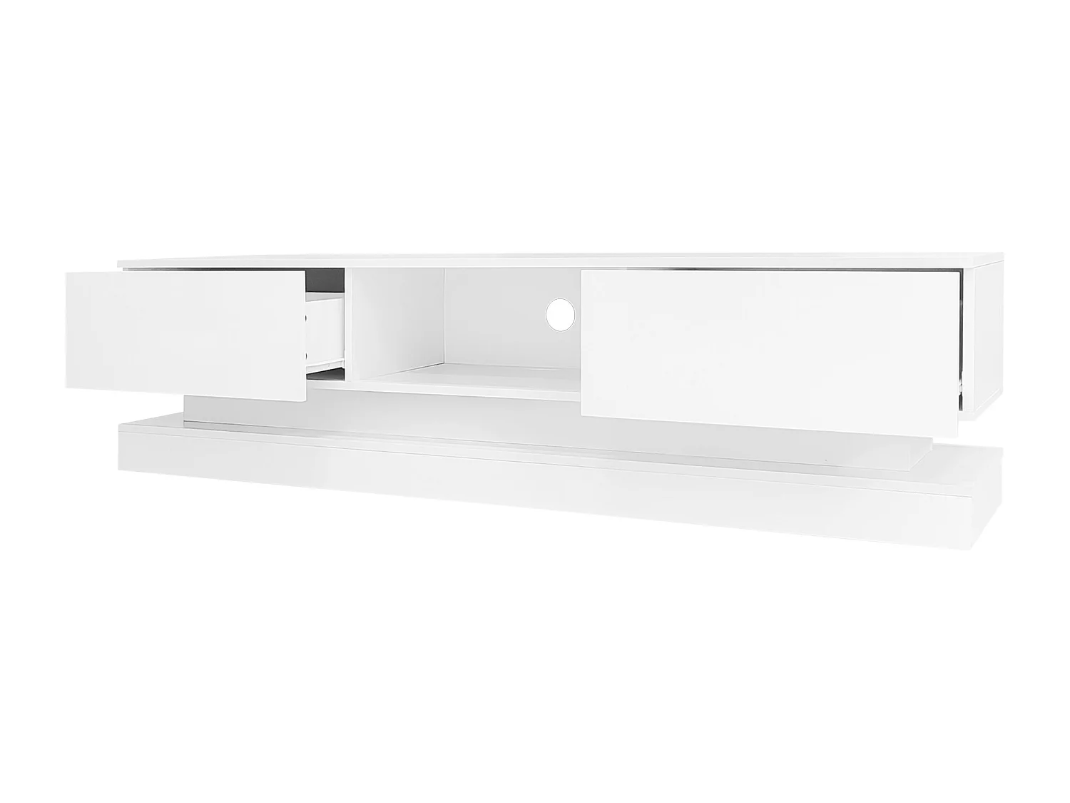 Hoogglans wit gelakt tv-meubel met ledverlichting en 2 lades, 160 x 35 x 40,5 cm