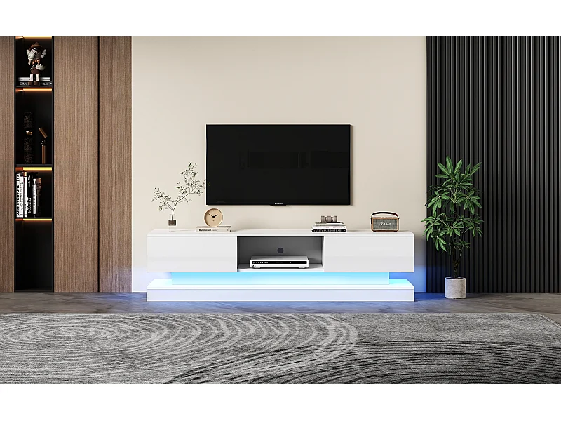 Hoogglans wit gelakt tv-meubel met ledverlichting en 2 lades, 160 x 35 x 40,5 cm