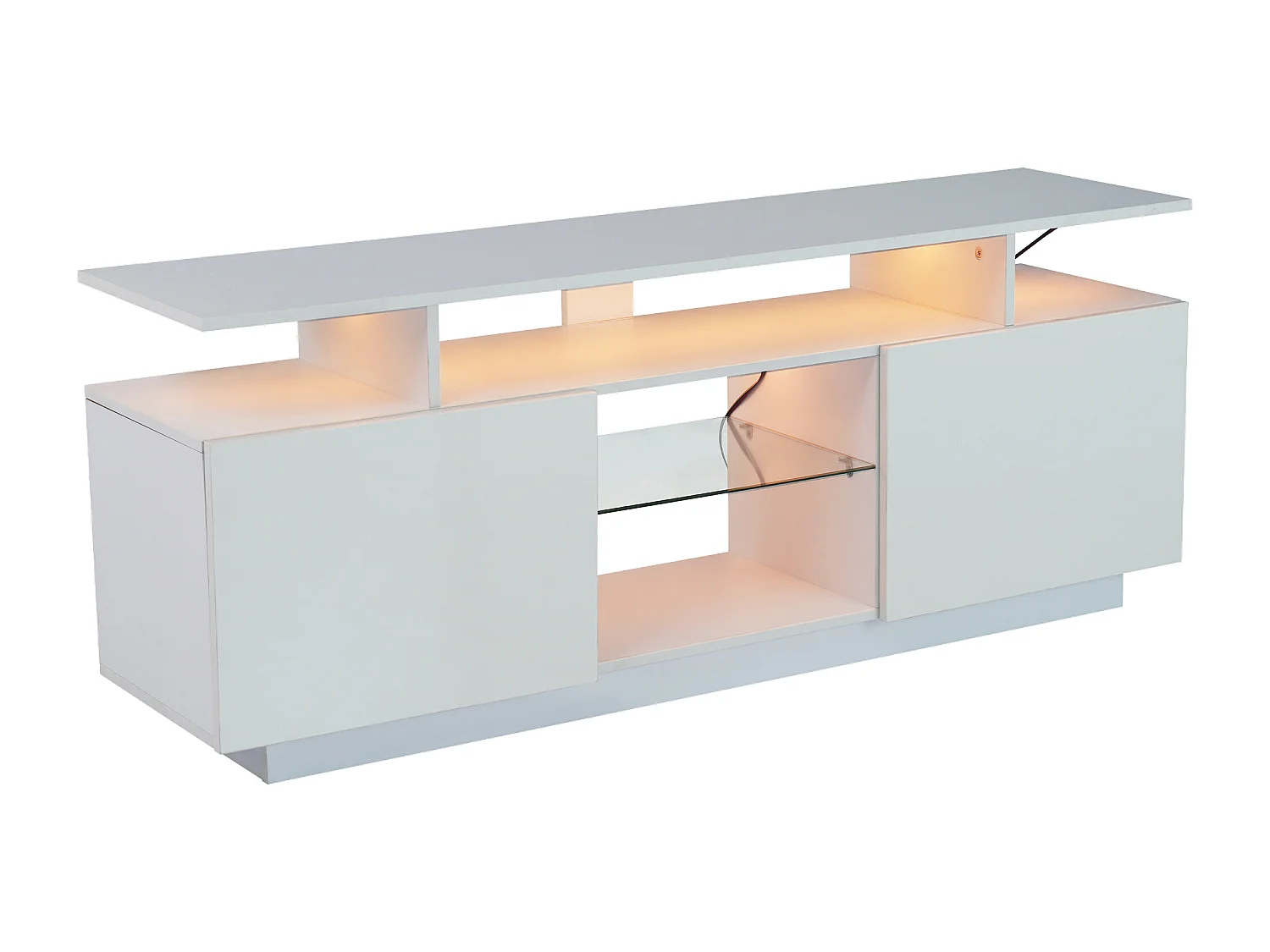 Meuble TV blanc avec éclairage LED 16 couleurs et 2 portes - pour  40 à 49 pouces télé