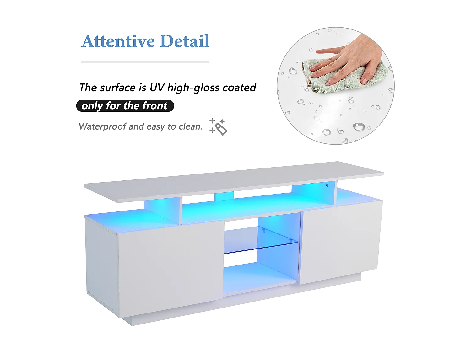 Meuble TV blanc avec éclairage LED 16 couleurs et 2 portes - pour  40 à 49 pouces télé