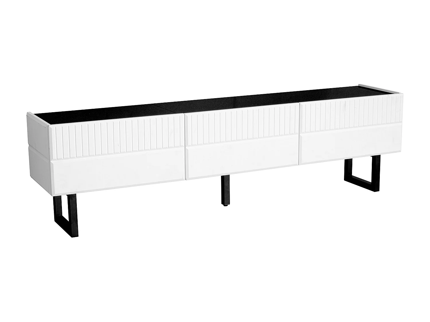 Tv-meubel met 3 lades - Klassiek zwart-wit design - Glanzend blad