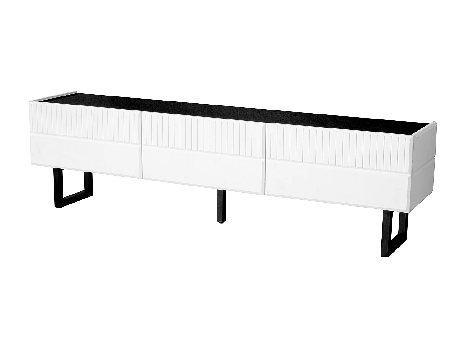 Tv-meubel met 3 lades - Klassiek zwart-wit design - Glanzend blad