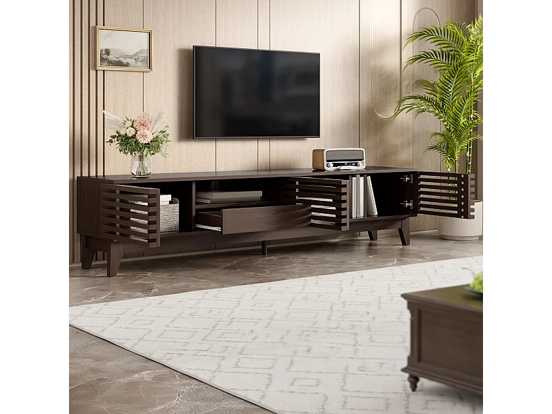 Meuble TV avec 1 tiroir et 3 portes 170 x 35 x 40 cm - Couleur bois