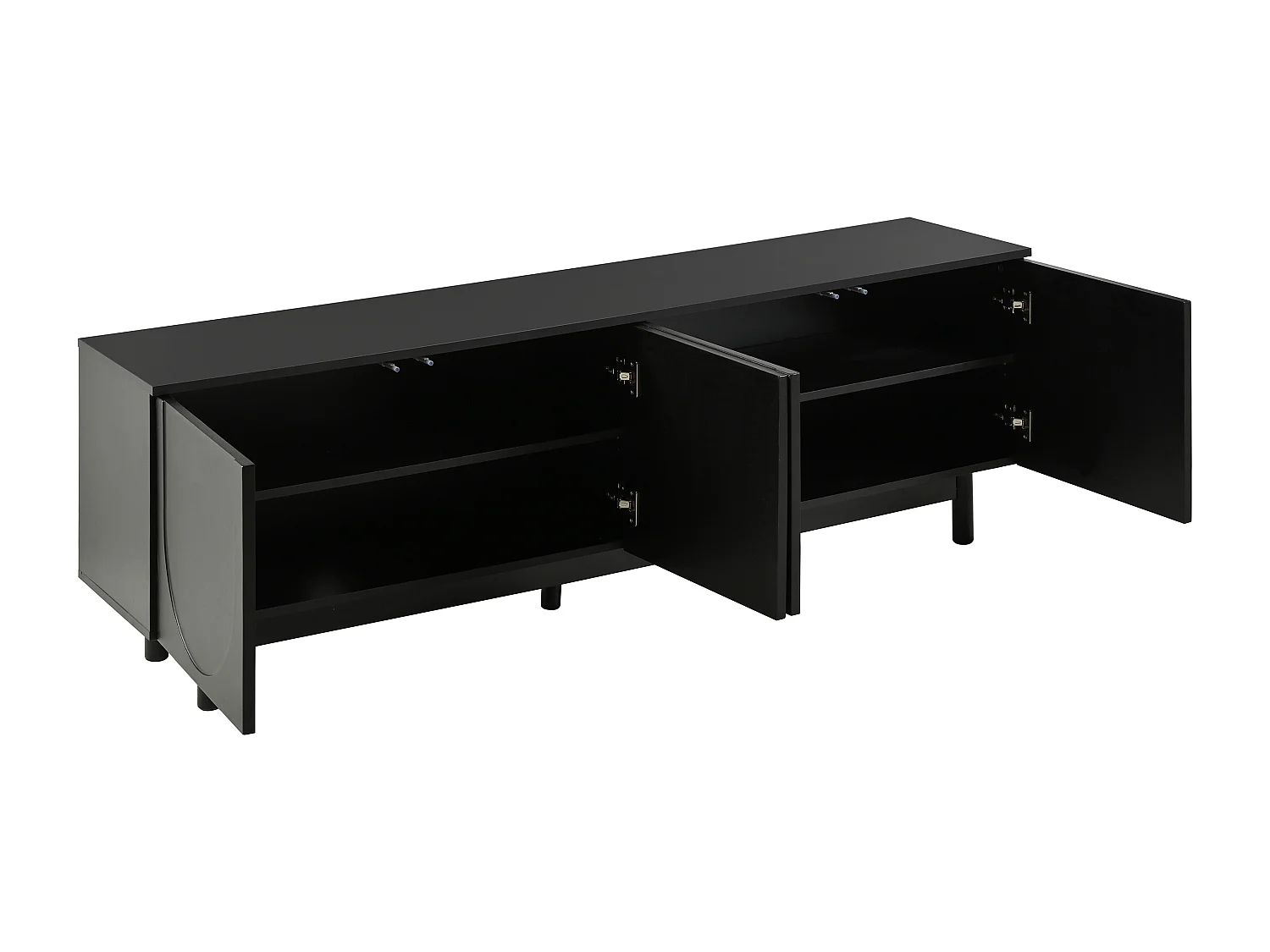 Moderne zwarte tv-standaard met 4 deuren - verstelbare plank - Zwart 175 x 38 x 56 cm