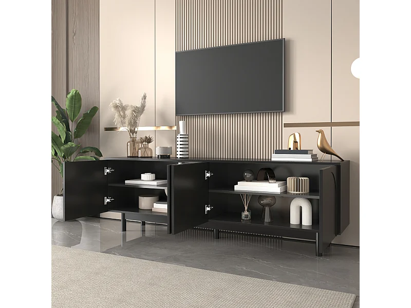 Moderne zwarte tv-standaard met 4 deuren - verstelbare plank - Zwart 175 x 38 x 56 cm