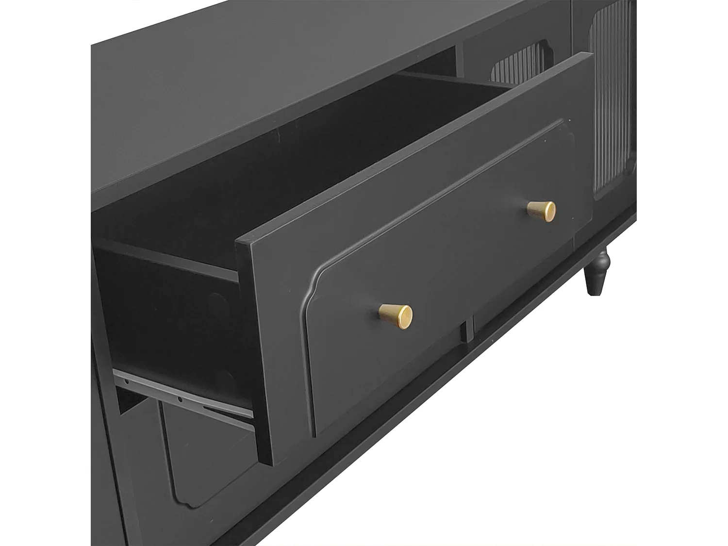 Meuble TV avec 4 portes verres et 2 tiroirs - Bois PB - Noir 175x38x55.5cm