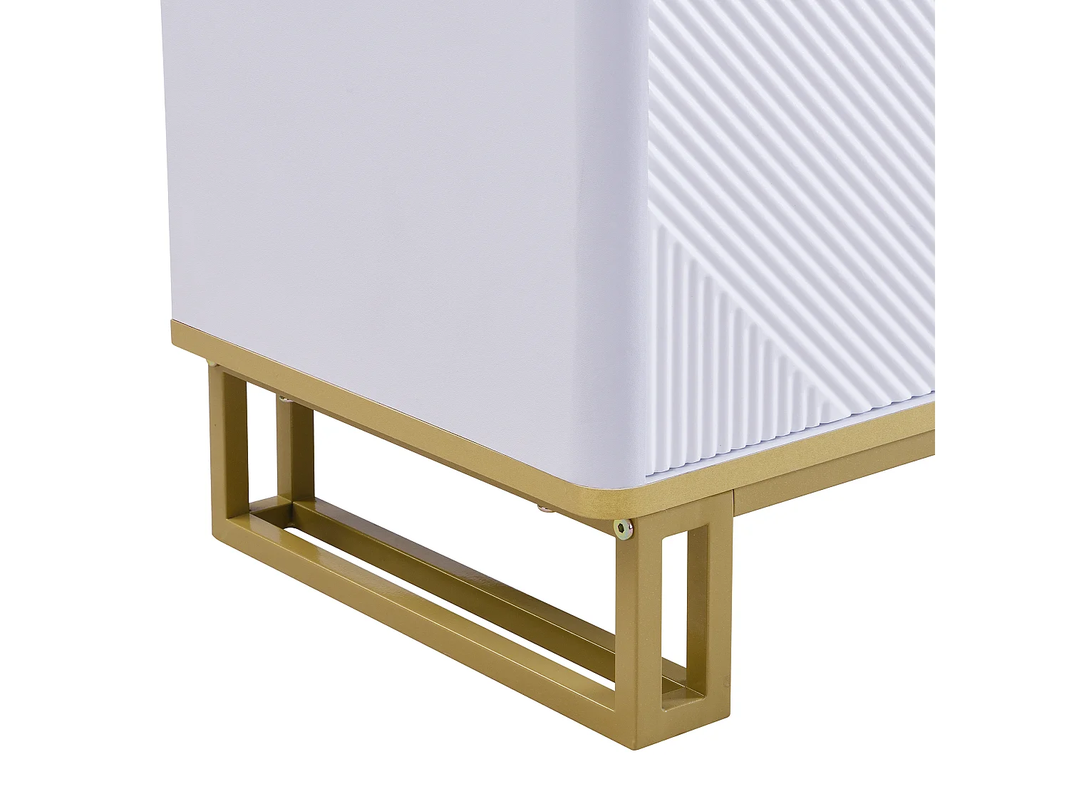 Meuble TV à 4 portes avec texture géométrique - Bois MDF et métal - Blanc et doré