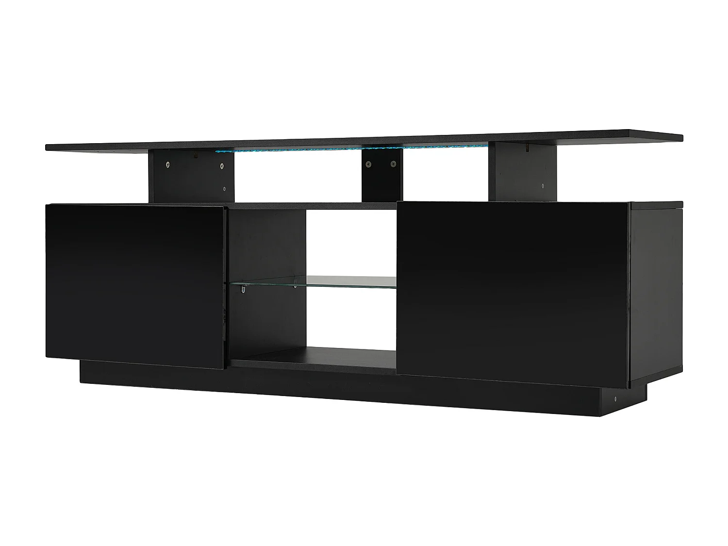 Meuble TV noir avec éclairage LED 16 couleurs et 2 portes - pour  40 à 49 pouces télé