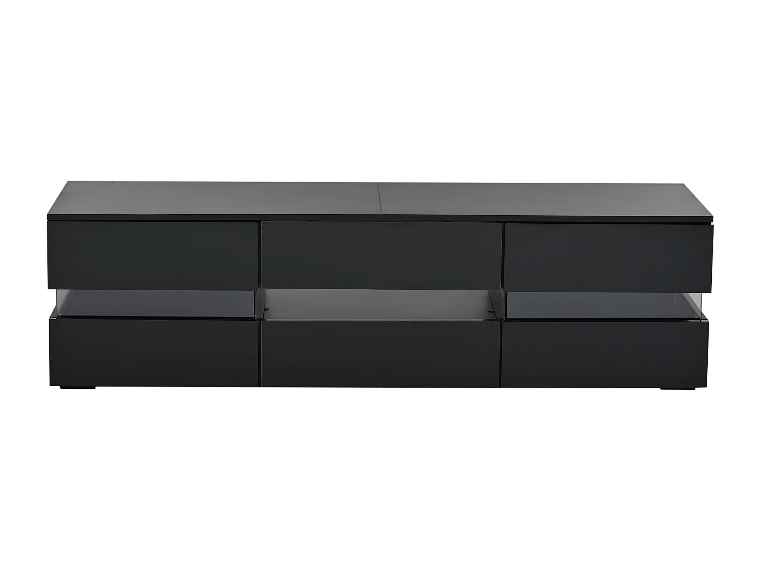 Meuble TV moderne laqué brillant avec LED, 2 portes et 1 tiroir - Noir