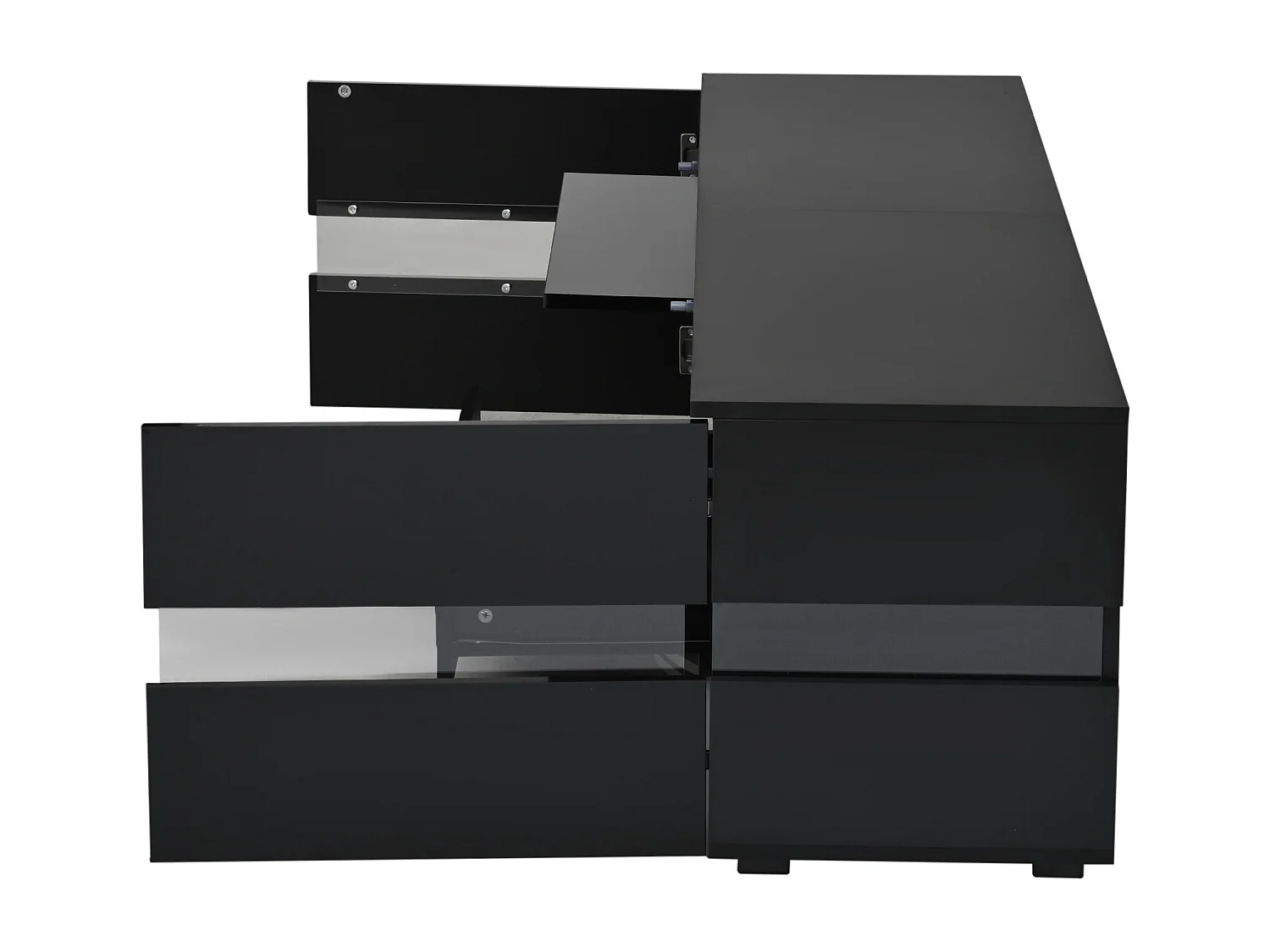 Meuble TV moderne laqué brillant avec LED, 2 portes et 1 tiroir - Noir