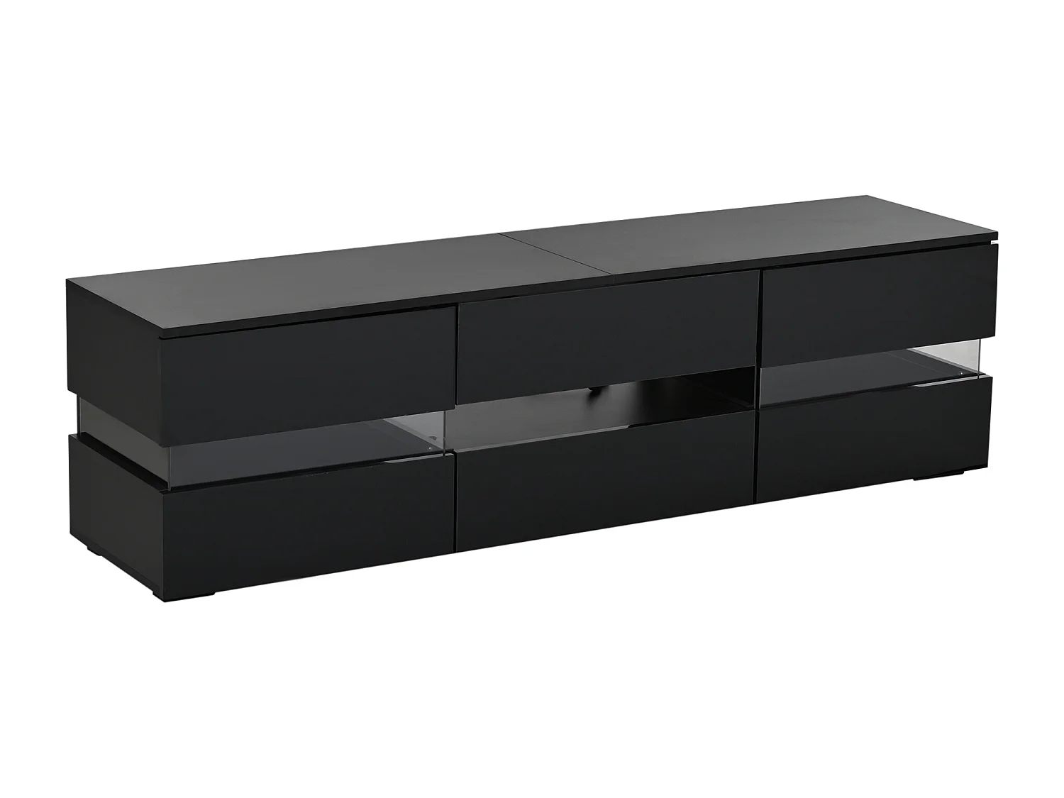 Meuble TV moderne laqué brillant avec LED, 2 portes et 1 tiroir - Noir