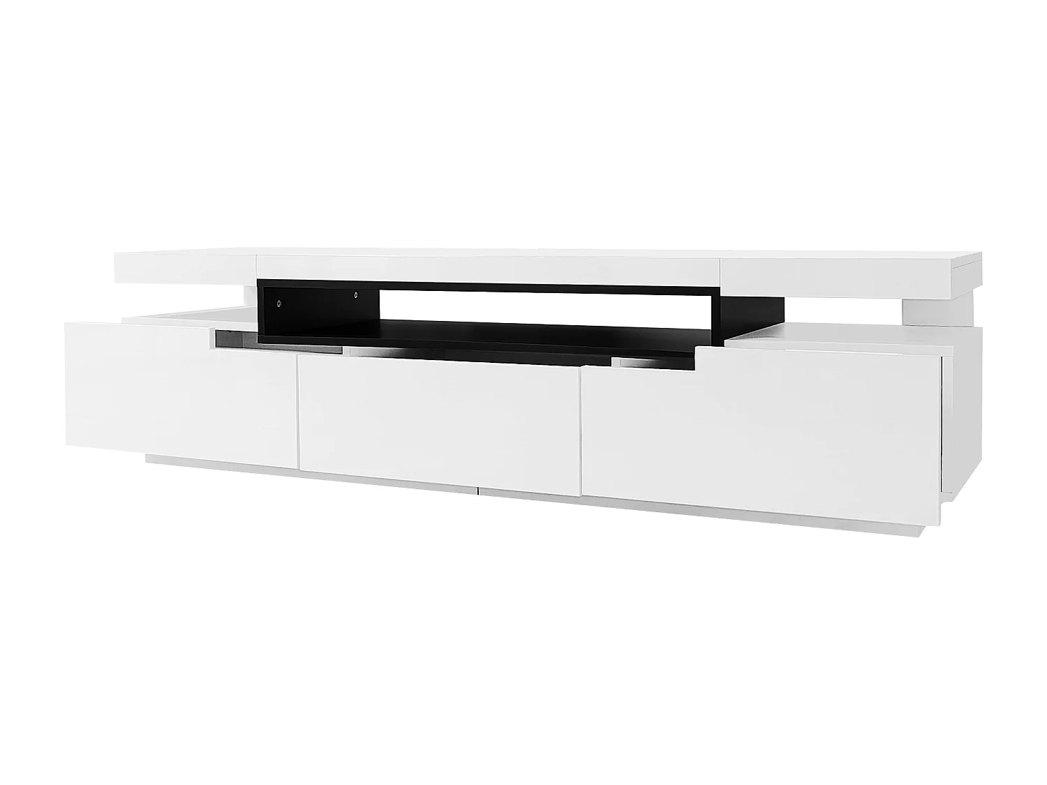 Móvel para TV com acabamento lacado brilhante, iluminação LED de 16 cores e 3 gavetas - Branco 160x39x42cm